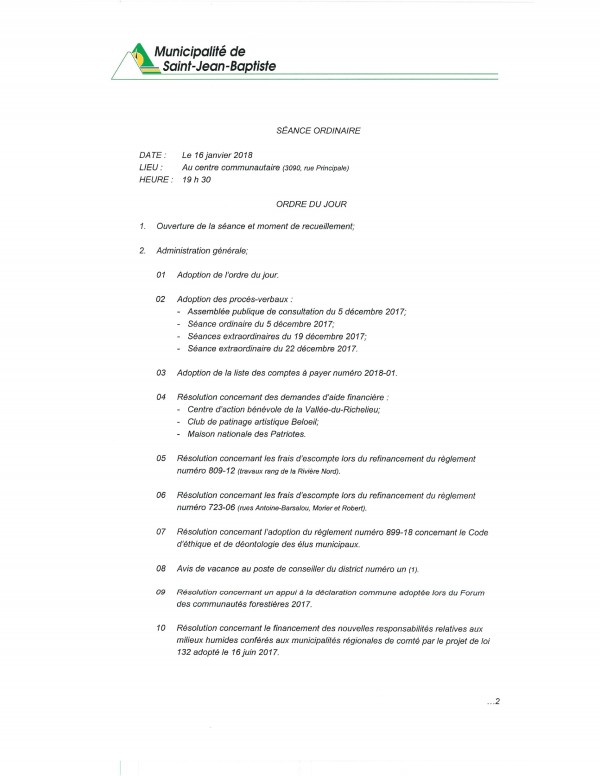 Ordre du jour Séance ordinaire du