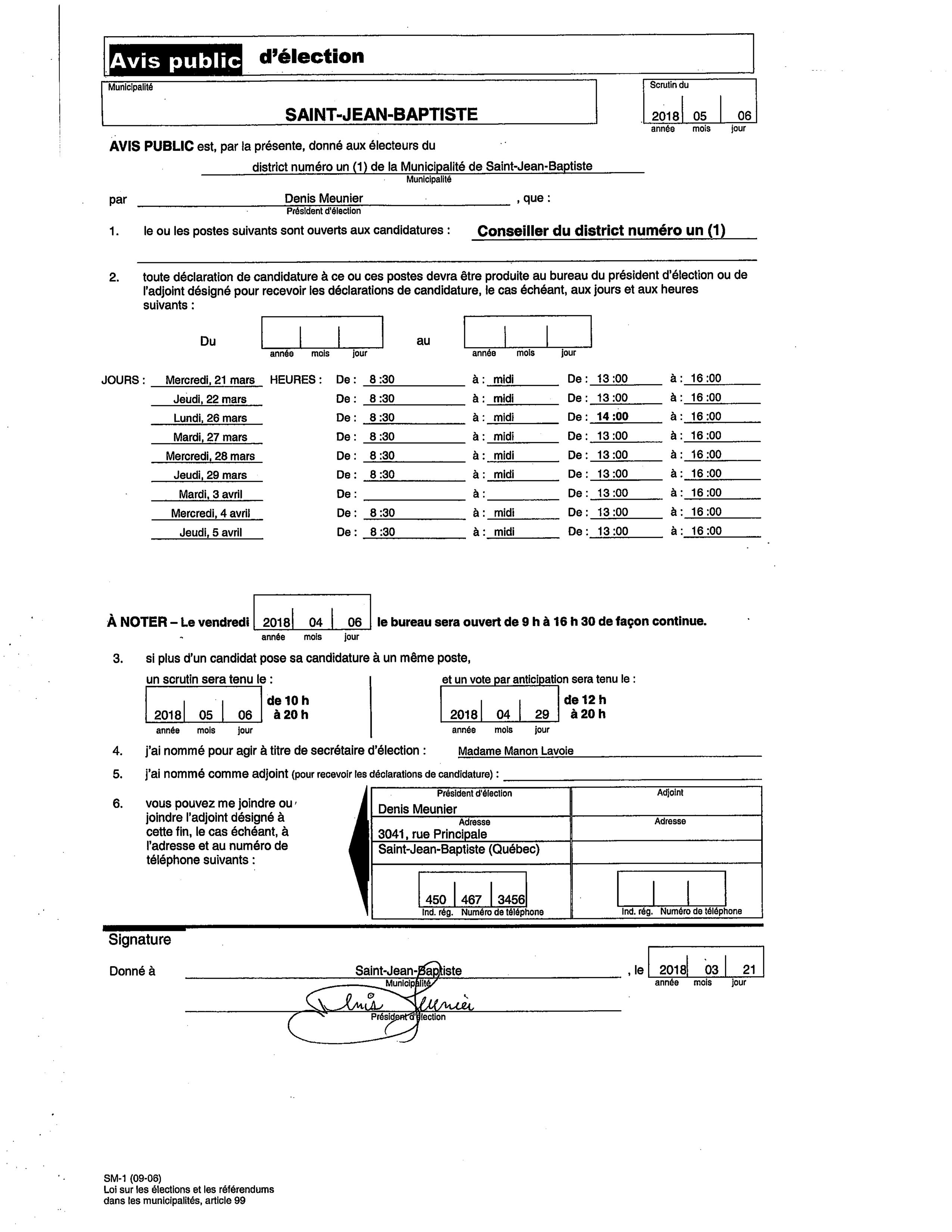 avis public d'élection